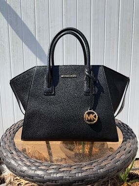 Michael Kors Small Avril Leather Top Zip Satchel in Black